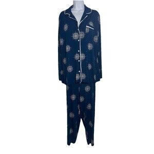 NWT Soma Cool Nights Pajama Set Snowflake Navy Pants Long Sleeve Button Women XL
